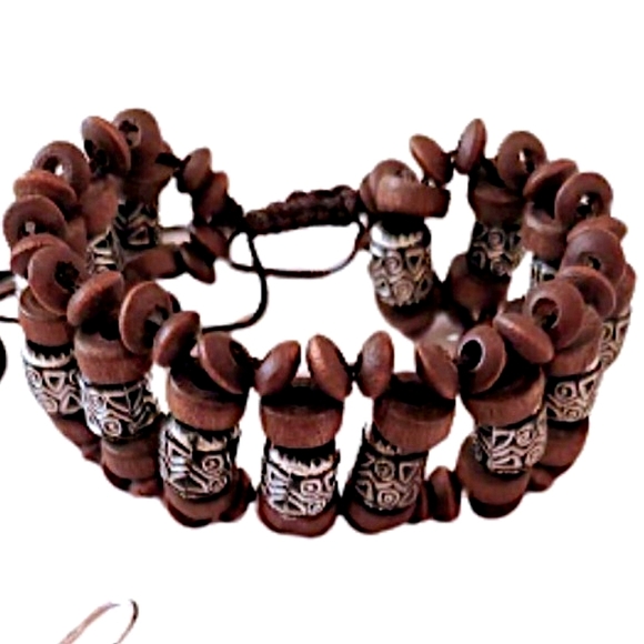 Vintage Silver Bohemian Antiqued Metal Beaded Chandelier Earrings Bracelet Set - Picture 3 of 8